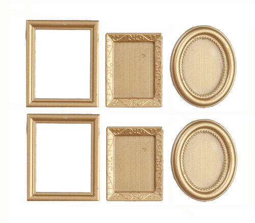 6 Assorted Golden Picture Frames, Dolls House Miniature, 1.12 Scale