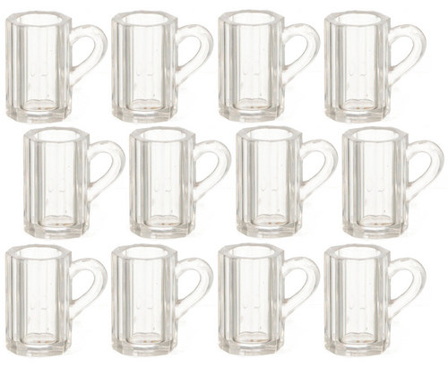 12 Beer Mugs, Dolls House Miniature, Food Drink Pub