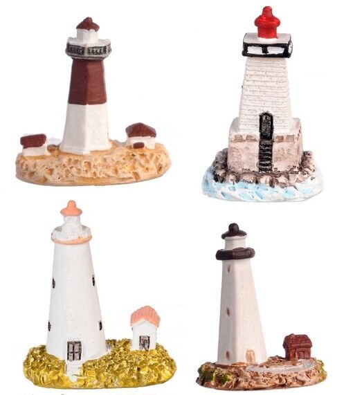 Tiny Lighthouses, Dolls House Miniatures, Ornamental Accessory, Sea, 4 Pack