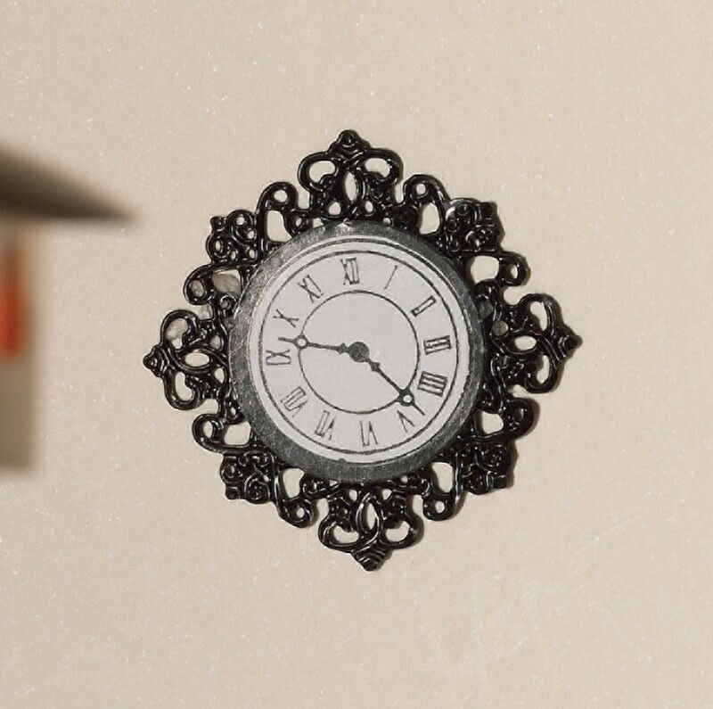 Fancy Black Wall Clock, Dolls House Miniature Home Decor