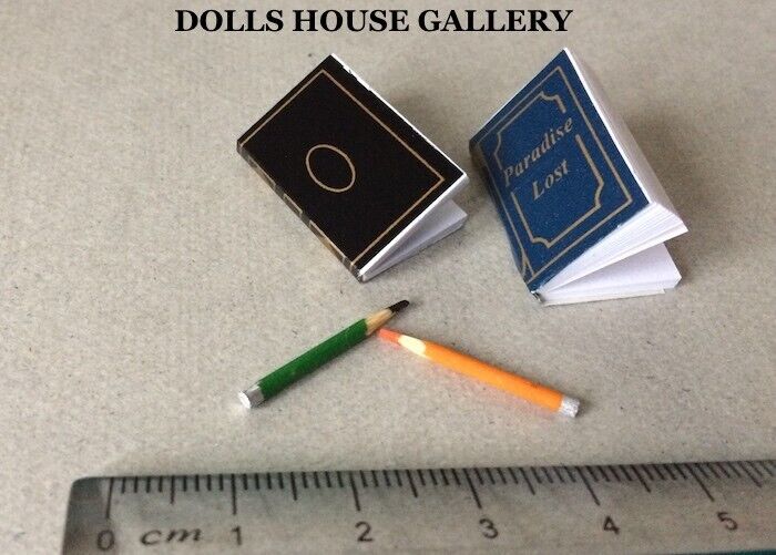 Note Books & Pencil Set, Dolls House Miniature Stationary, 1.12 Scale Library