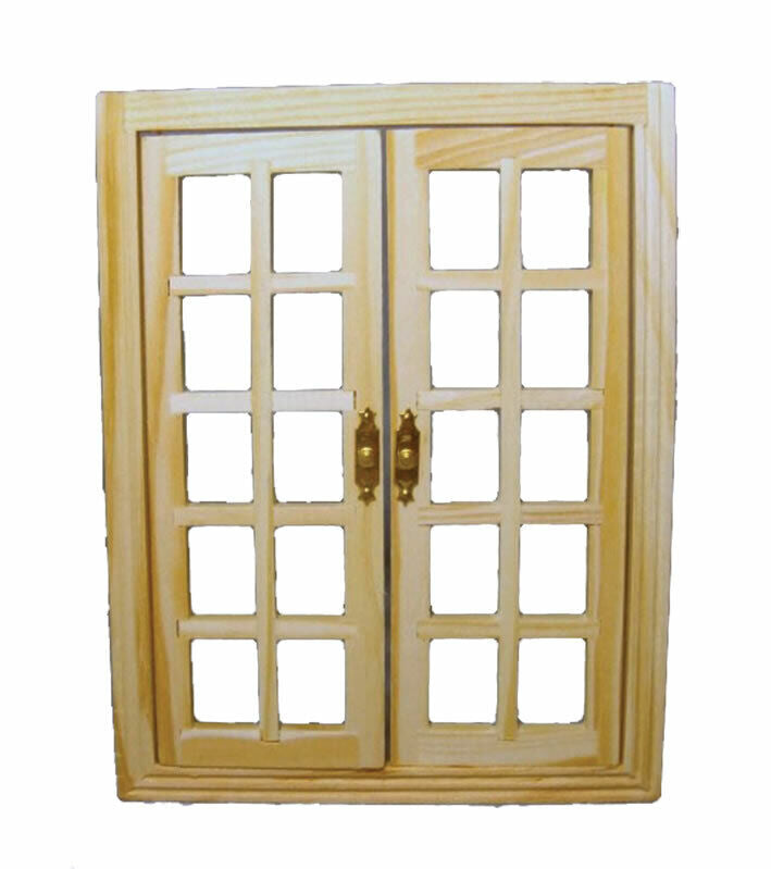 Wooden Opening French Windows, Doll House Miniature, DIY Fixtures