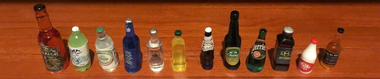 12 Mixed Bottles, Dolls House Miniature Food Kitchen Accessory 1.12 Scale, Beers