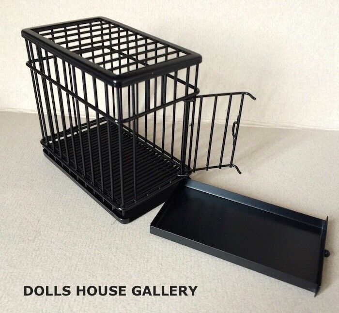 Large Black Metal Dog / Pet Cage With Opening Door, Dolls House Miniature