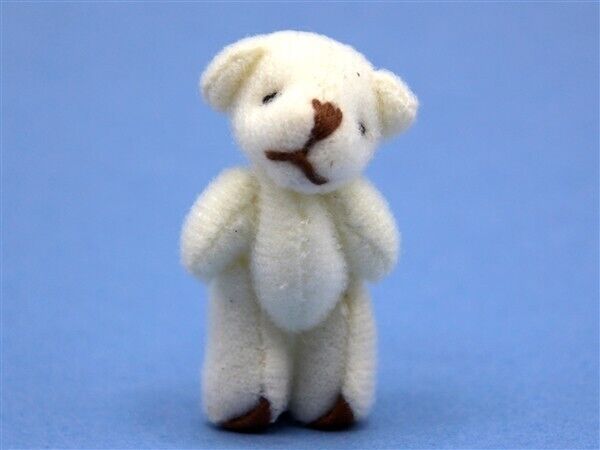 White Furry Teddy Bear, Dolls House Miniature, Nursery 1.12 Scale 45mm Tall