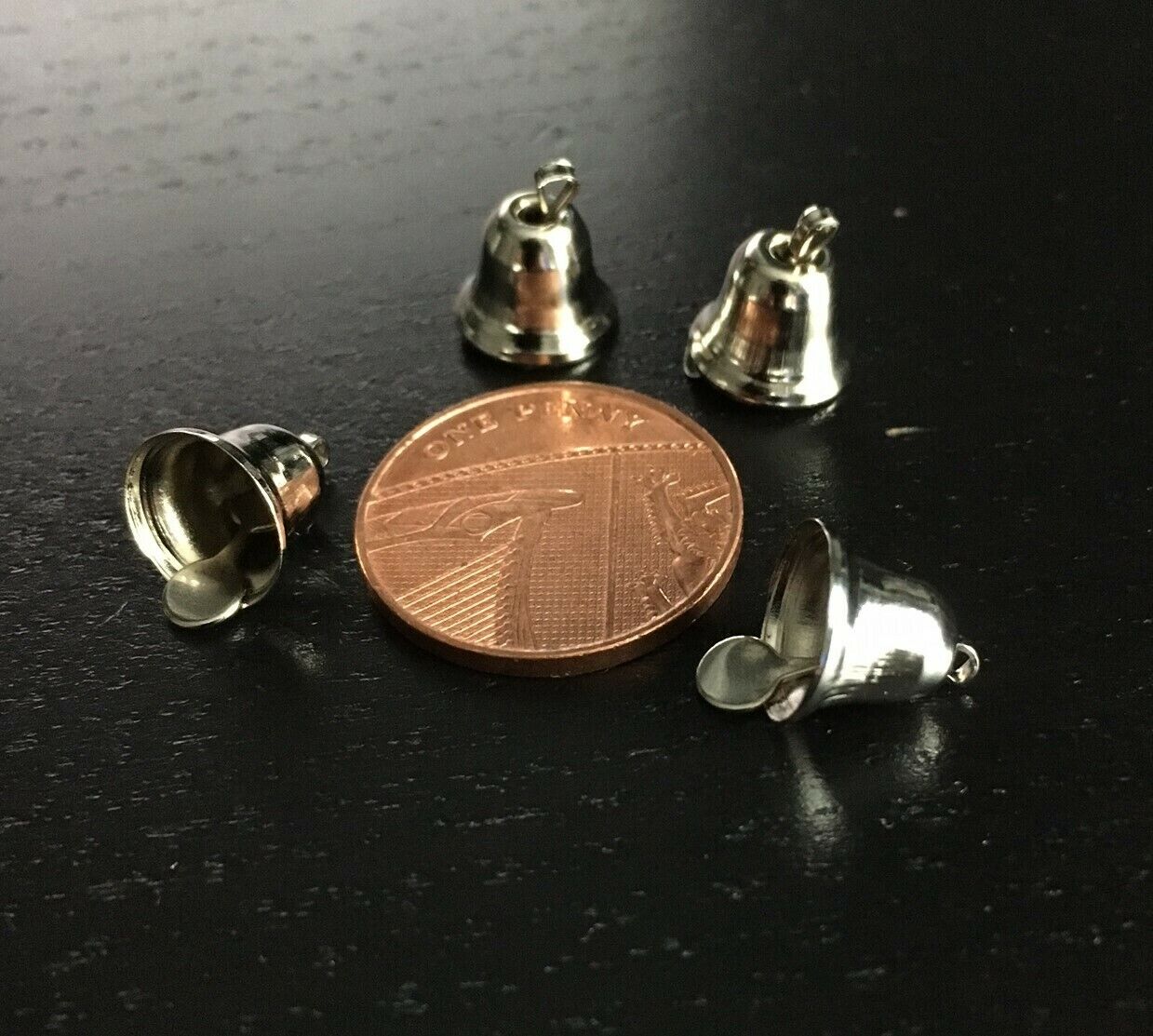 Four 8mm Silver Liberty Bells,Dolls House Miniatures,Tiny Bells,Dinner bell,
