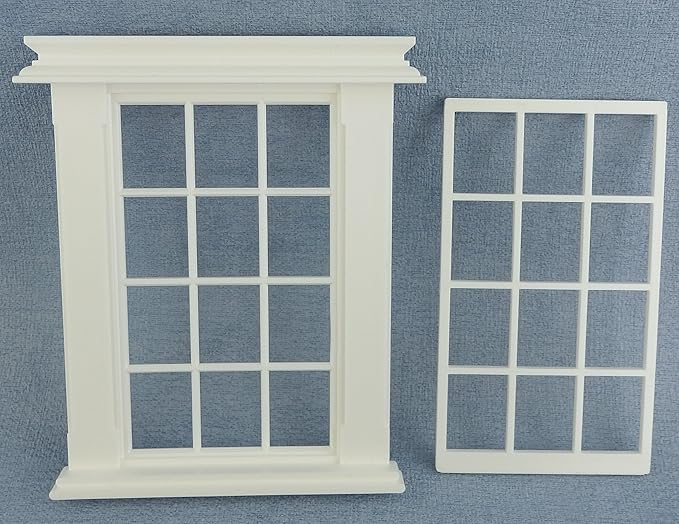 24th Scale Georgian 12 Pane Window Slightly Cream Colour, Dolls House Miniatures