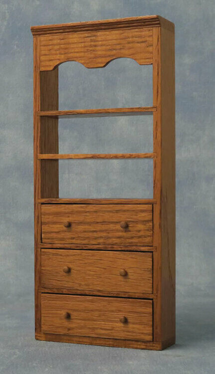 Oak Bookcase With Drawers, Dolls House Miniatures 1.12 Scale Furniture