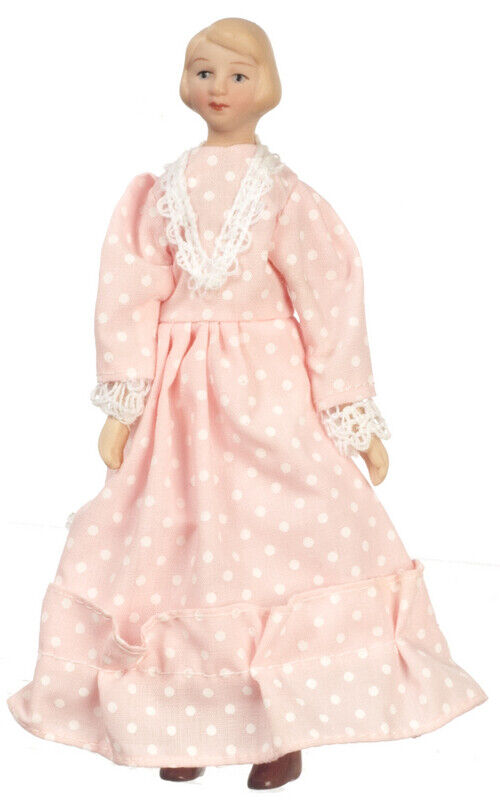Mother Doll In Pink Dress, Dolls House Miniature 1/12 Scale Female