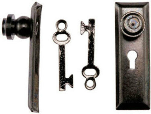 2 Door Handles & Key Plates In Black, Dolls House Miniatures 1.12 Scale