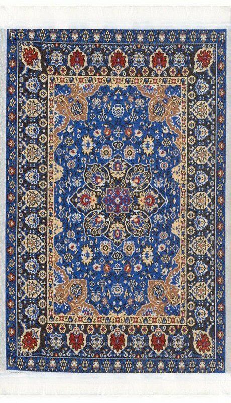 Medium Woven Rug Blue 25cm x 15cm, Dolls House Miniature