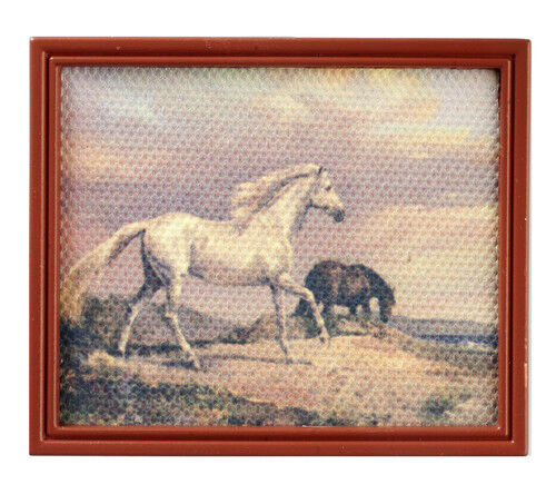 Horses Picture In Brown Frame, Dolls House Miniatures, Wall Decor