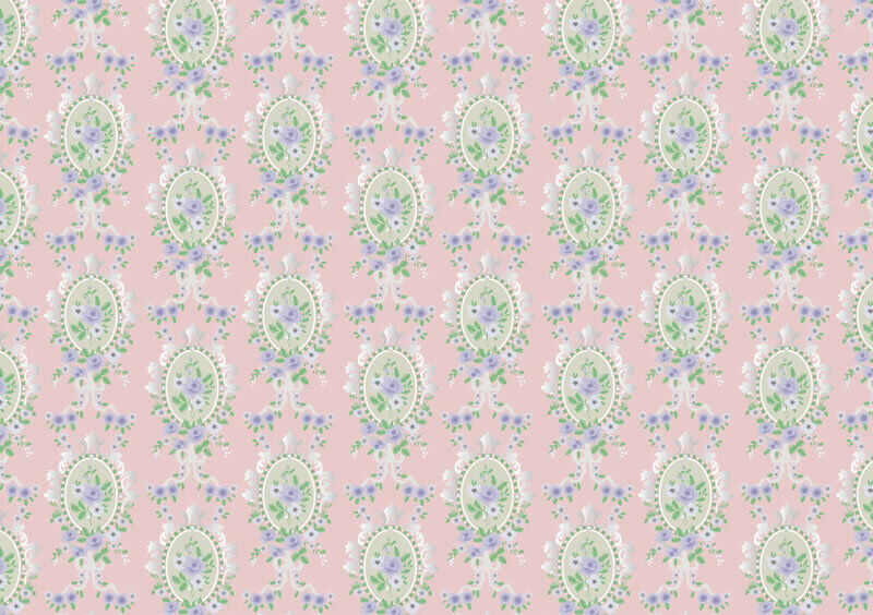 Pink Victorian Cameo Wallpaper, Dolls House Miniature Wall Paper Decor DIY