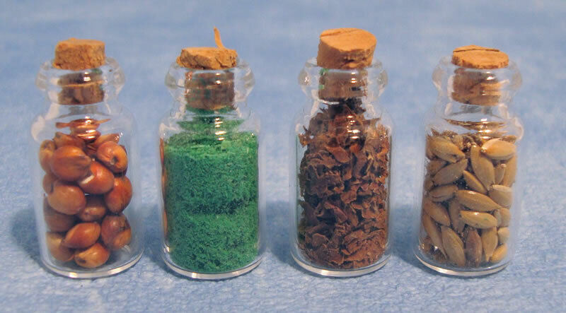 Four Filled Glass Food Jars. Dolls House Miniature, 1:12 Scale Kitchen