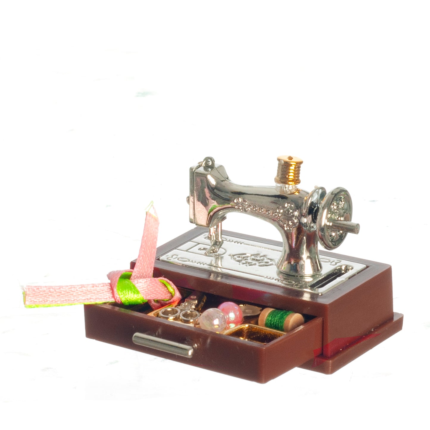Silver Sewing Machine With Drawer & Sewing Accessories