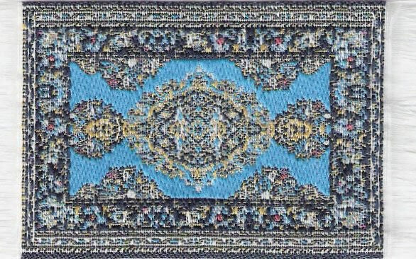 Small Turkish Carpet Rug Light Blue Patterned, Dolls House Miniature
