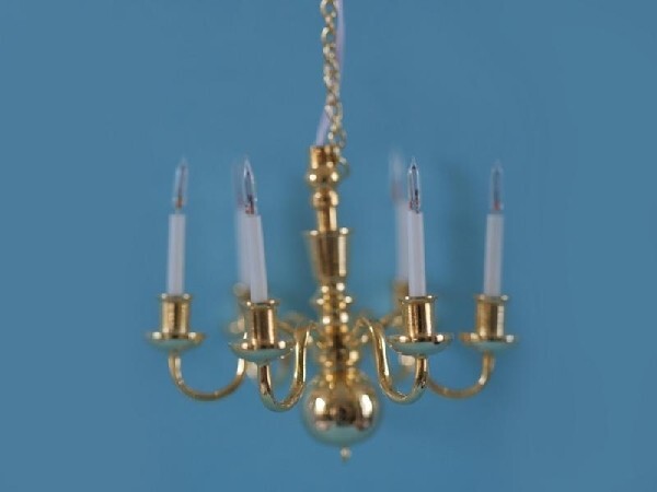 6 Arm Candle Chandelier, Dolls House Miniature Lighting, 12 Volt Electric 1.12TH