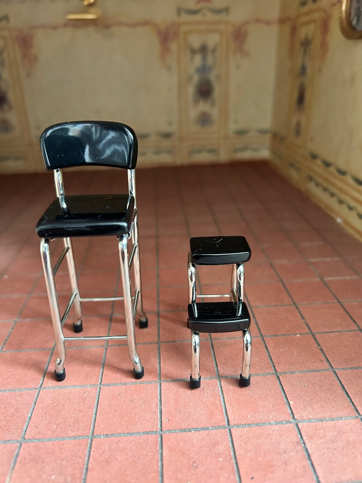 Breakfast Stool & Step Stool, Dolls House Miniature 1.12 Scale Chair, Step