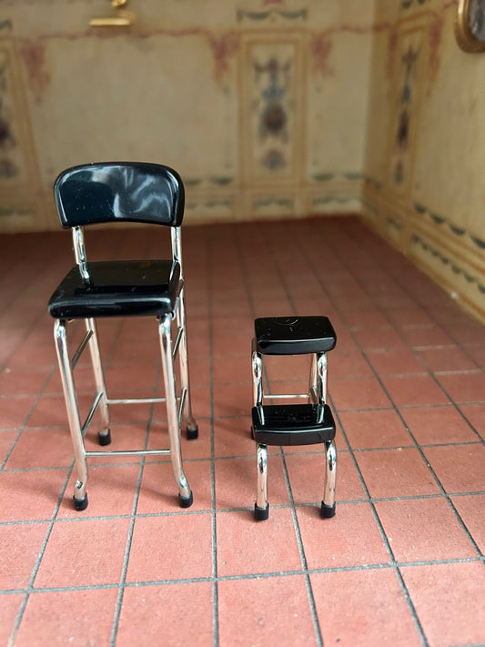 Breakfast Stool & Step Stool, Dolls House Miniature 1.12 Scale Chair, Step