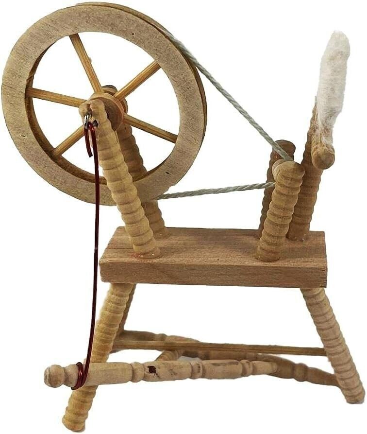 Bare Wood Spinning Wheel, Dolls House Miniatures, Sewing Room