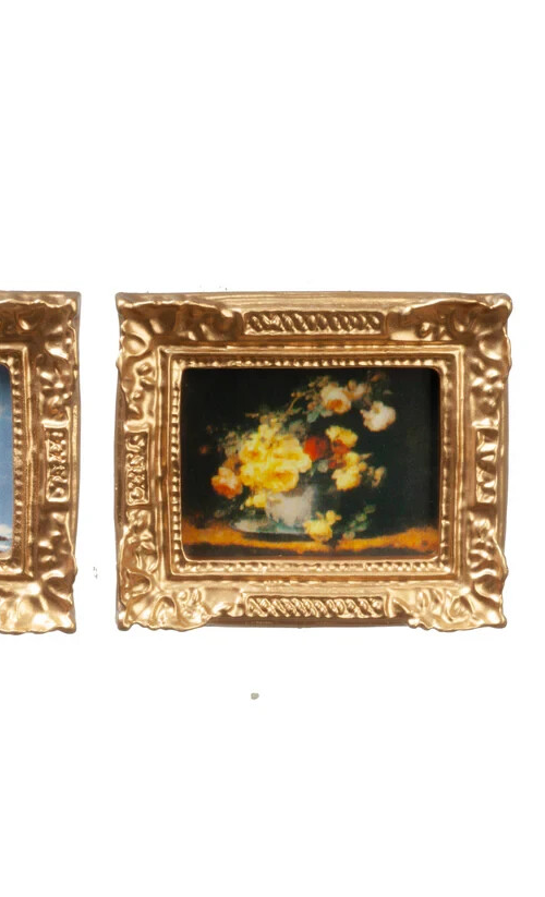 Ornate Golden Flower Picture , Dolls House Miniature, Wall Decor