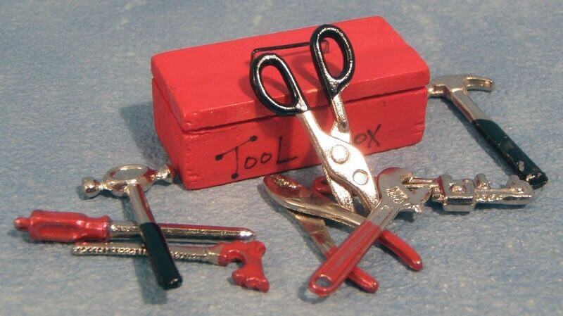 Set of Tools with Tool Box, Dolls House Miniature, Garage Shed Accessories