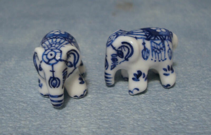 Pair of Ornamental Pot Elephants , Dolls House Miniature 1:12th Scale