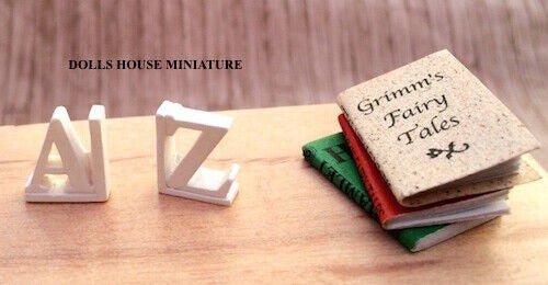 A & Z Bookends & Three Books, Miniature Dolls House Accessory