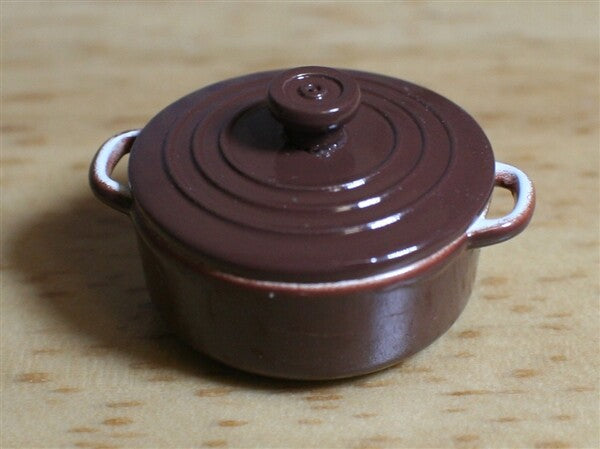 Enamel Casserole Dish Brown, Dolls House Miniature, Kitchen, Cooking Pan