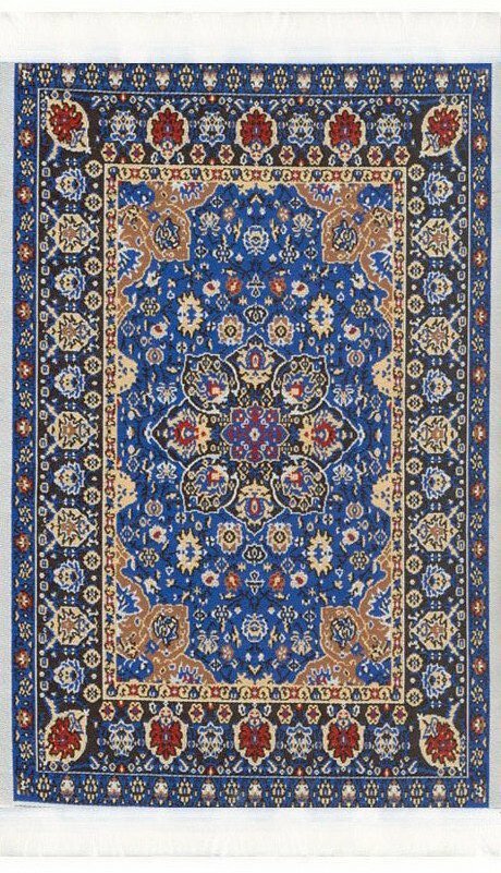 Medium Woven Rug Blue, Dolls House Miniature, Mat Flooring Decor, Fabric Rug