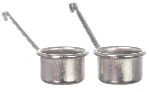 Two Silver Cooking Pots, Dolls House Miniature, Kitchen Pans