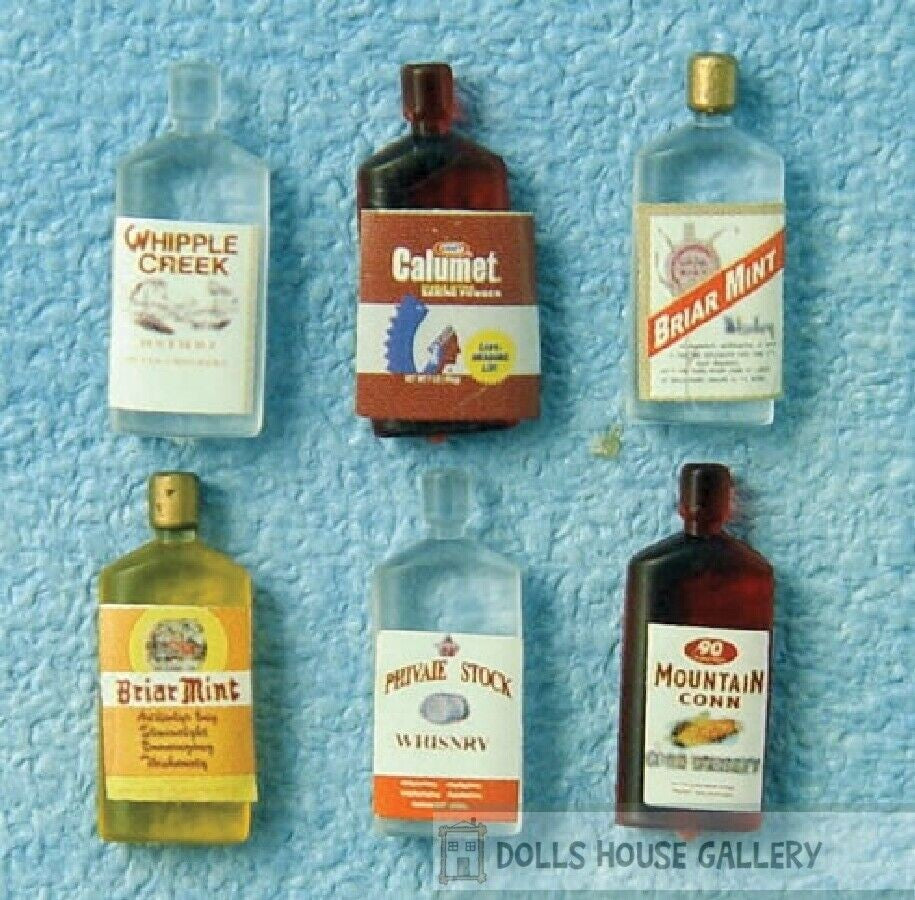 6 Small Spirit Bottles, Dolls House Miniatures