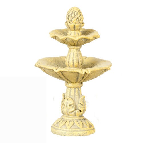 Tan Two Level Bird Bath, Miniature Dolls House Garden Accessory 1.12 Scale