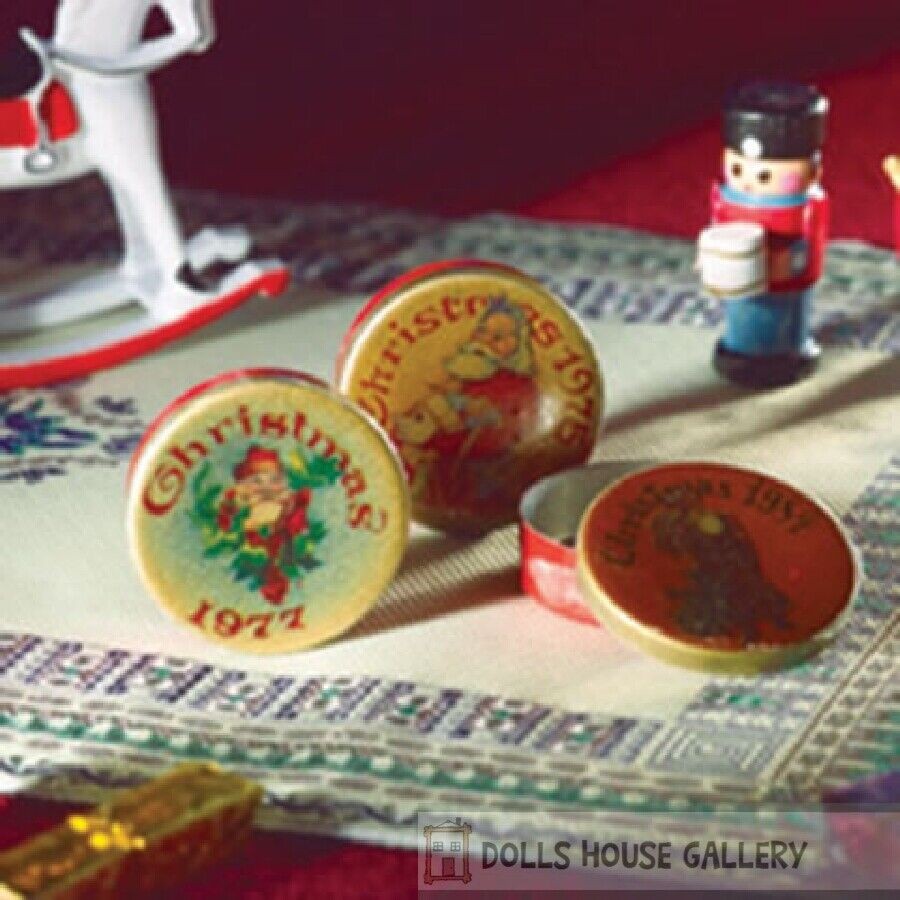 3 Christmas Tins, Dolls House Miniature, Xmas Accessory