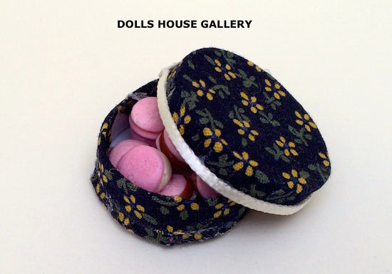 Buns in a Floral Round Box, Dolls House Miniatures, Food & Drink Cakes