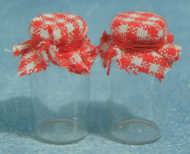 Two Empty Glass Jam Jars, Dolls House Miniature Kitchen Dining Cooking Accessory