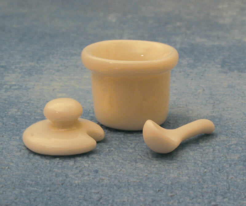 Dolls House Kitchen White Pot With Lid & Spoon, Miniature Dining Accessory
