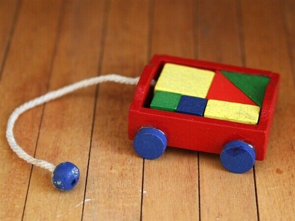 Pull Along Toy Cart, Dolls House Miniature Nursery Accessory, 1.12 Scale
