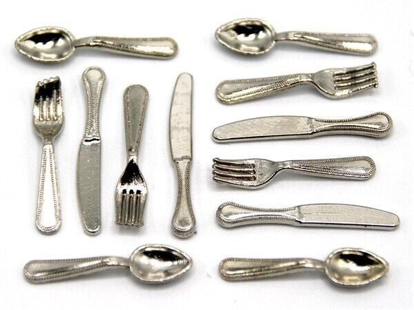 Detailed Silver Cutlery Set, Dolls House Miniature, Miniatures, Dining, Dinner