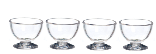 4 Large Clear Bowls, Dolls House Miniatures, Kitchen & Dining 1.12 Scale