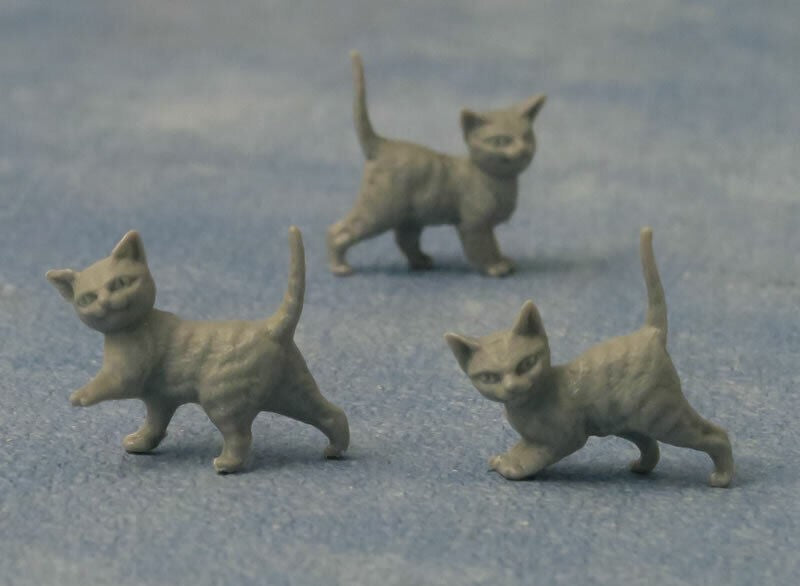 Three Grey Kittens, Miniature, Cats Kitty, Dolls House Miniatures, 1.12th Scale