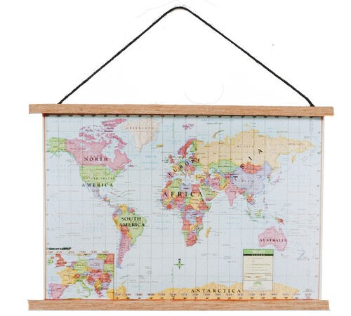 World Map Banner, Dolls House Miniature, Miniatures, Wall Decor
