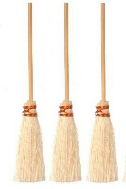 Three Wooden Brooms / Brushes, Dolls House Miniature, 1.12 Scale Accessory