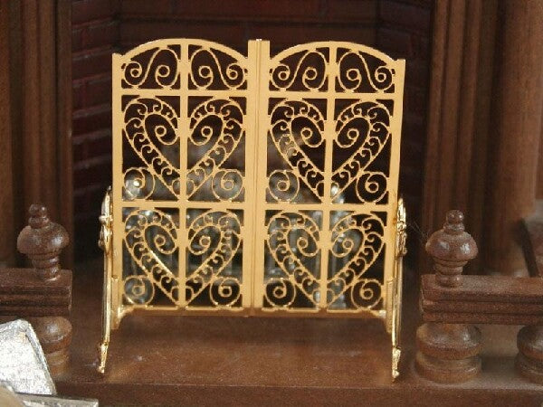 Ornate Fire Golden Screen, Dolls House Miniature Fireplace Accessory