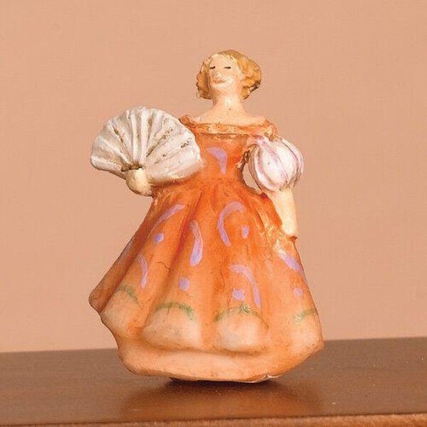 Ornamental Lady Orange Dolls House Ornament, Dancing Girl in Dress Miniature