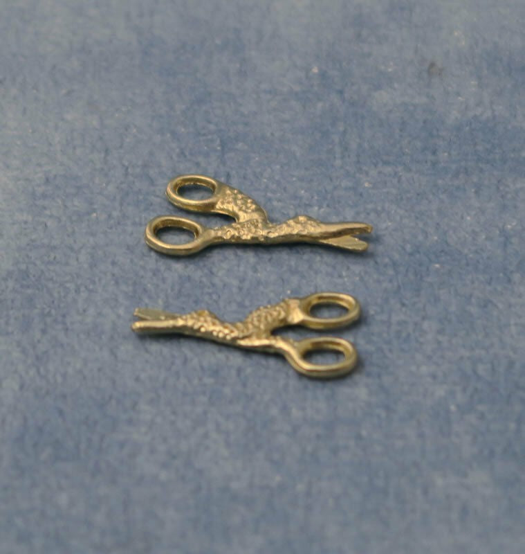 Two Gold Scissors, Dolls House Miniatures, Accessories 1.12 Scale Sewing Room