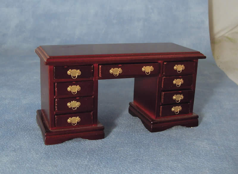 Kneehole Desk In Mahogany, Dolls House Miniature Furniture, Study Office 1.12th