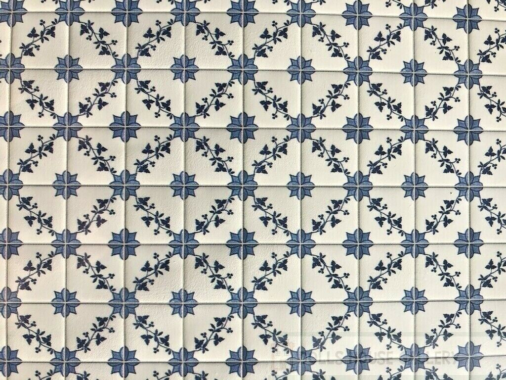 Laminated Tile Sheet Flooring Blue & White, Dolls House Miniature, DIY Floor