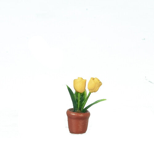 Yellow Tulip In Plant Pot, Dolls House Miniature, House Plant