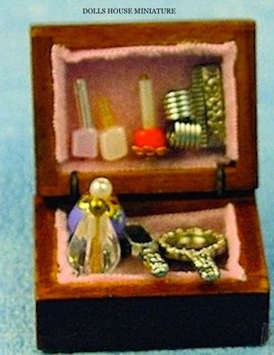 Filled Vanity Box, Dolls House Miniature, Bedroom Accessory. 1.12 Scale